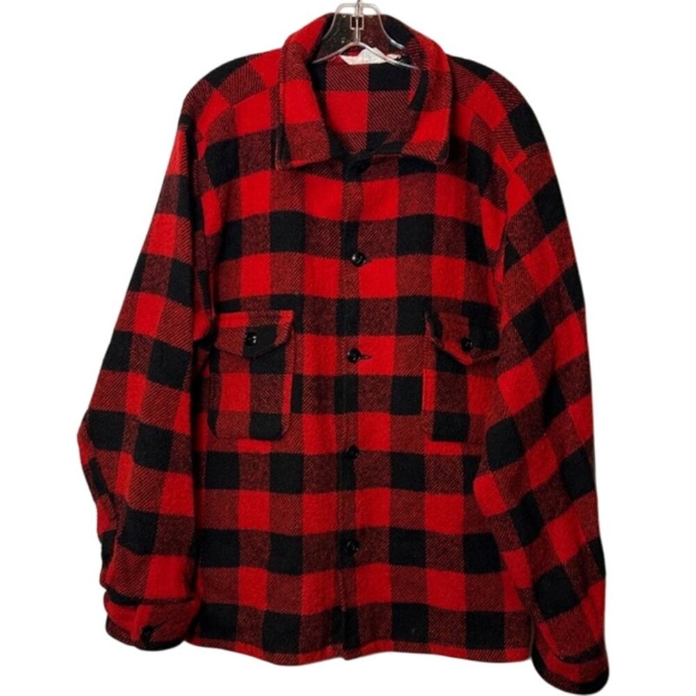 Vintage Red‎ Black Plaid Wool Long Sleeve Hunting Outdoor Jacket Shirt  Size XL
